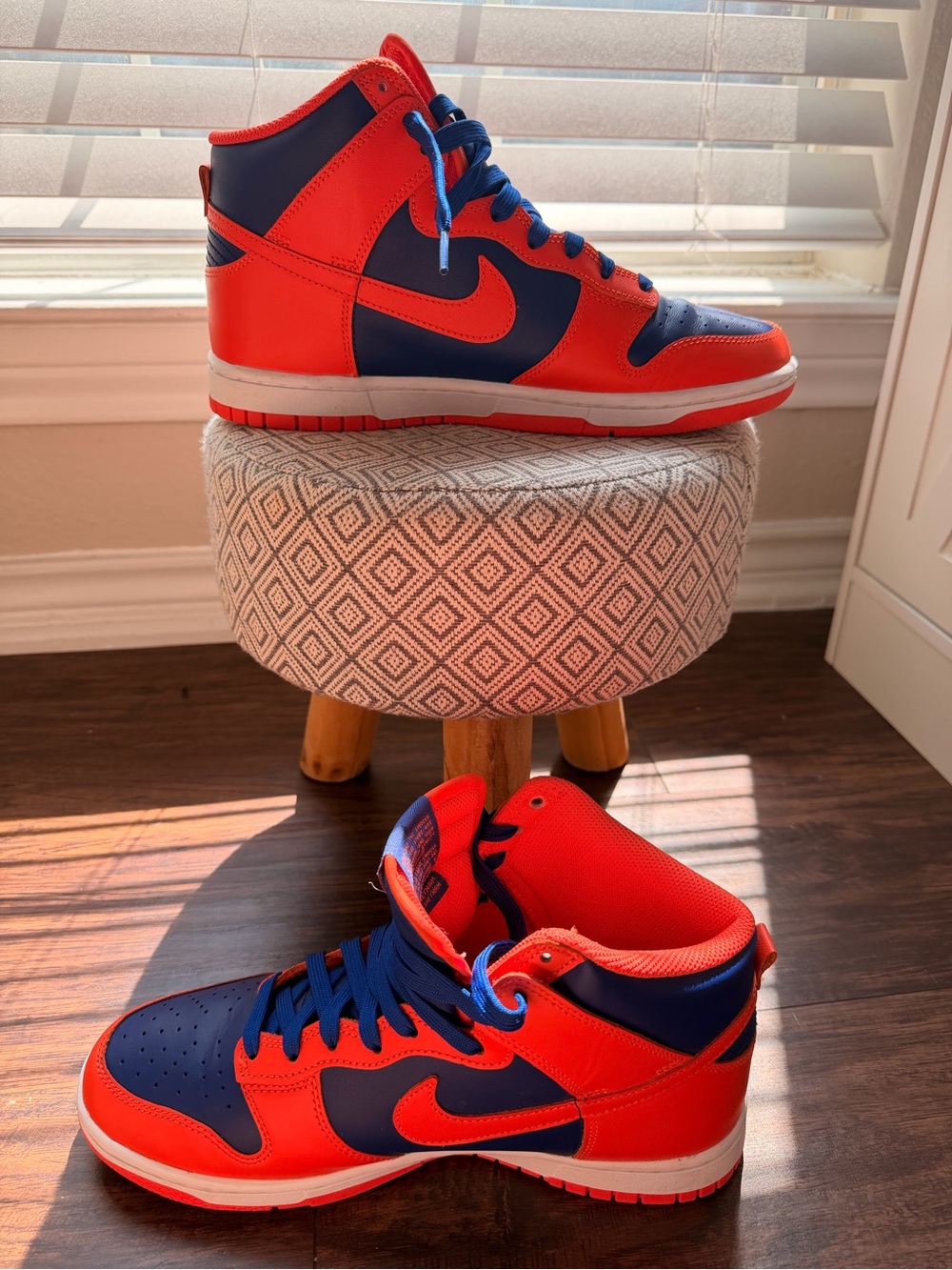 Nike Kids High-Top Sneakers in Bright Orange and Navy Blue